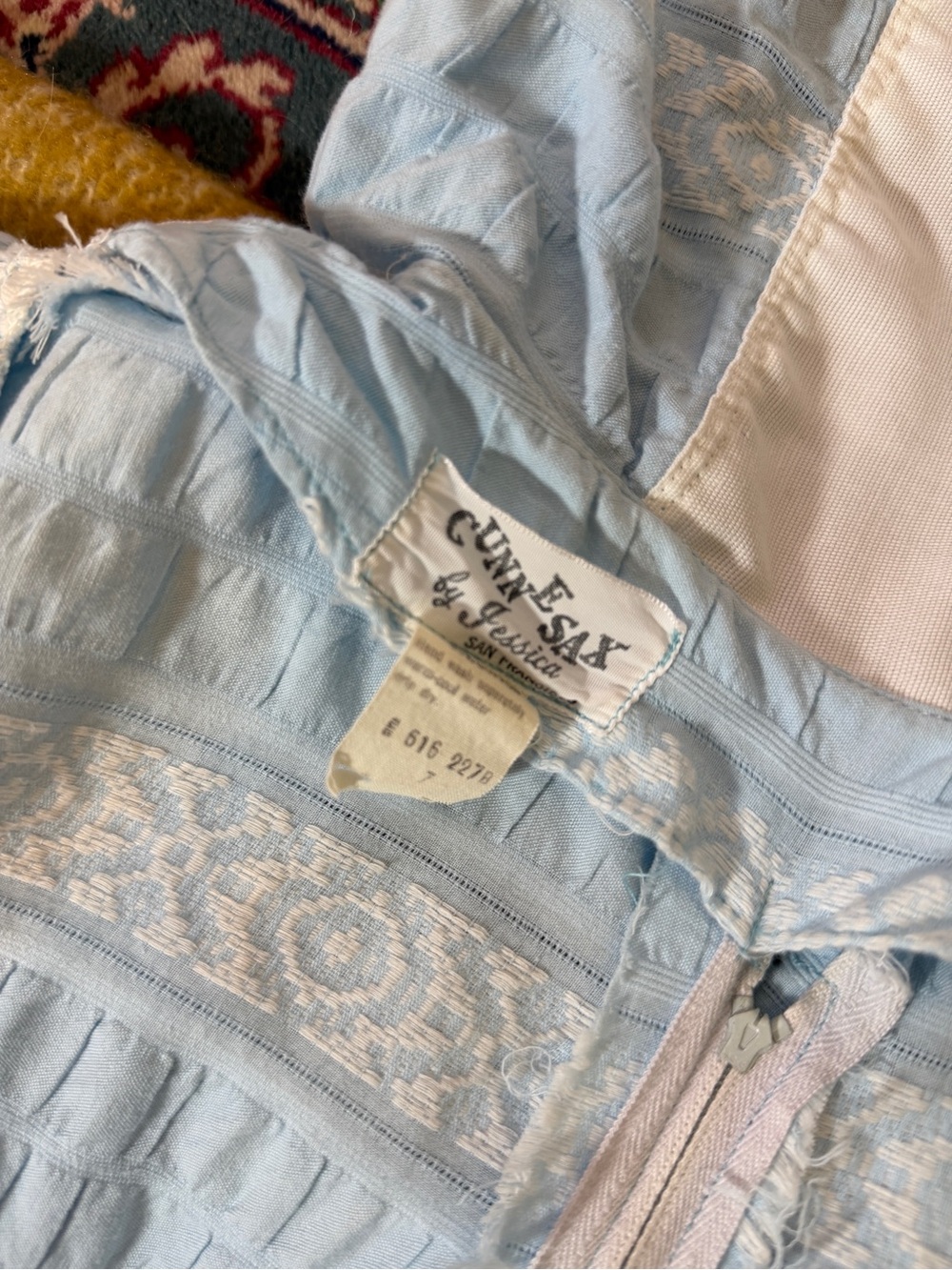 Rare White Label Gunne Sax Blue and White Hood with Blue and Pink Trim, 7 - Picture 16 of 16